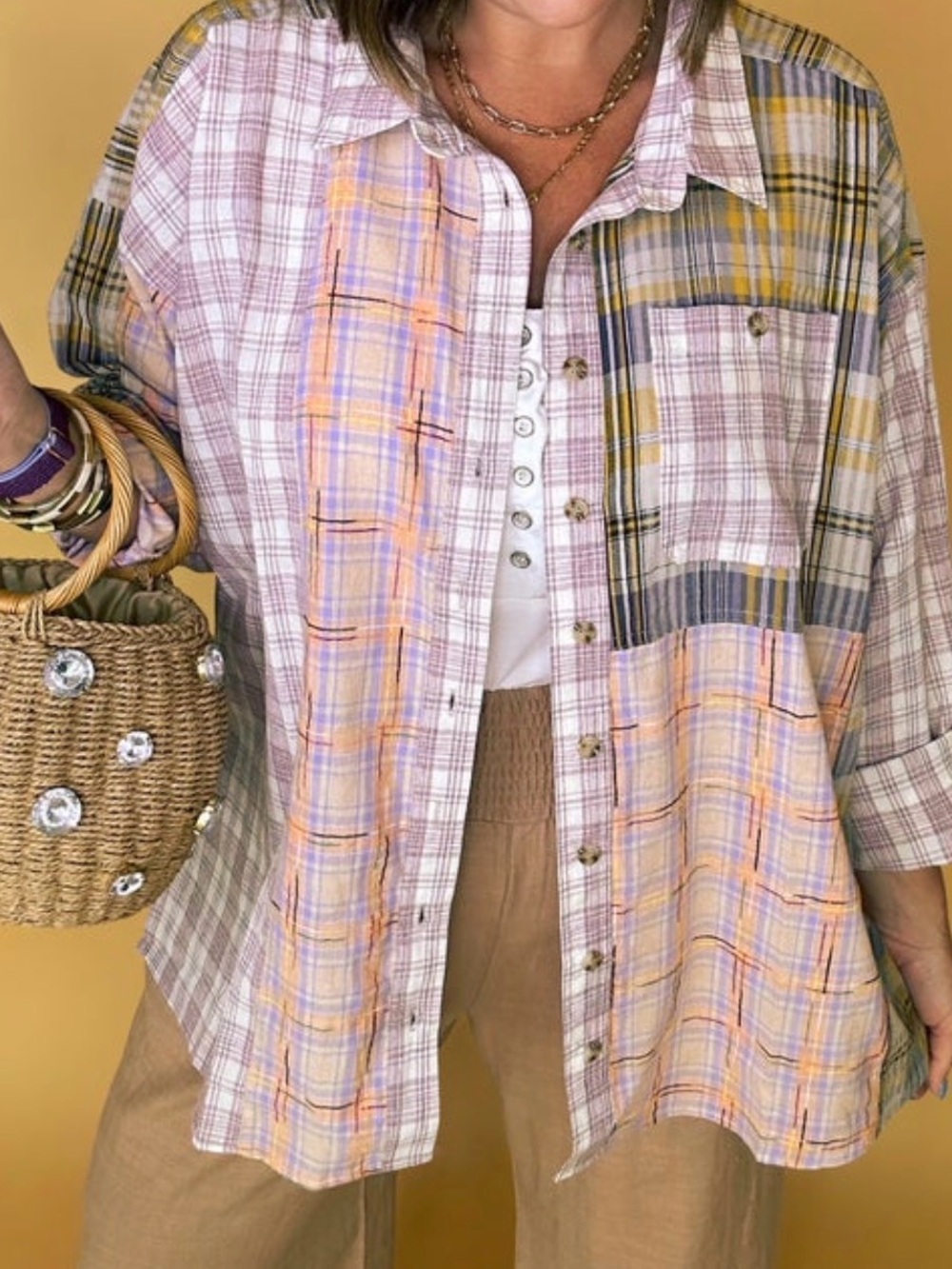 Easel - Mixed Plaid Button-Down Shirt